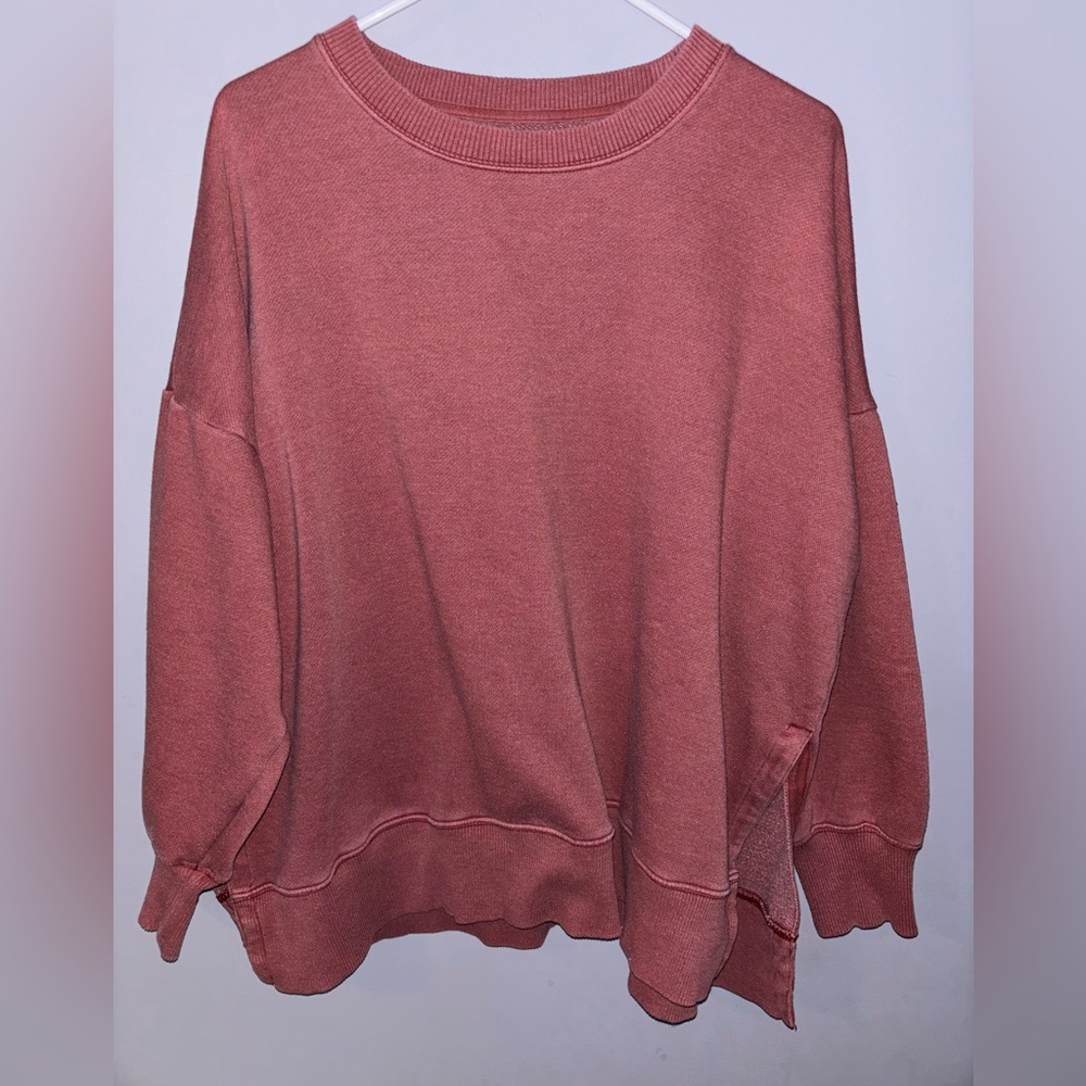 COPY - Aerie Pink Split Hem Oversized Pullover Sweatshirt.